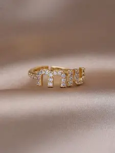 High Gloss Letter Rhinestone Ring, Trendy Geometric Design, Adjustable Open Ring, Fashion Accessory for All Seasons