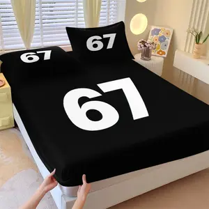 Minimalist 67 Number Meme Fitted Sheet Set (with 2 Pillowcases) , Decorative Bedsheet Sets , Soft & Comfortable , Creative Trendy Gift , Personalized Home Accent