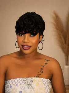 Human Hair Machine-Made Pixie Finger Wave Wig - Natural Looking, Beginner Friendly, Flexible Fashion Accessory Hair Extension, Natural Looking Wig, Machine Made Wig Elegant Wigs