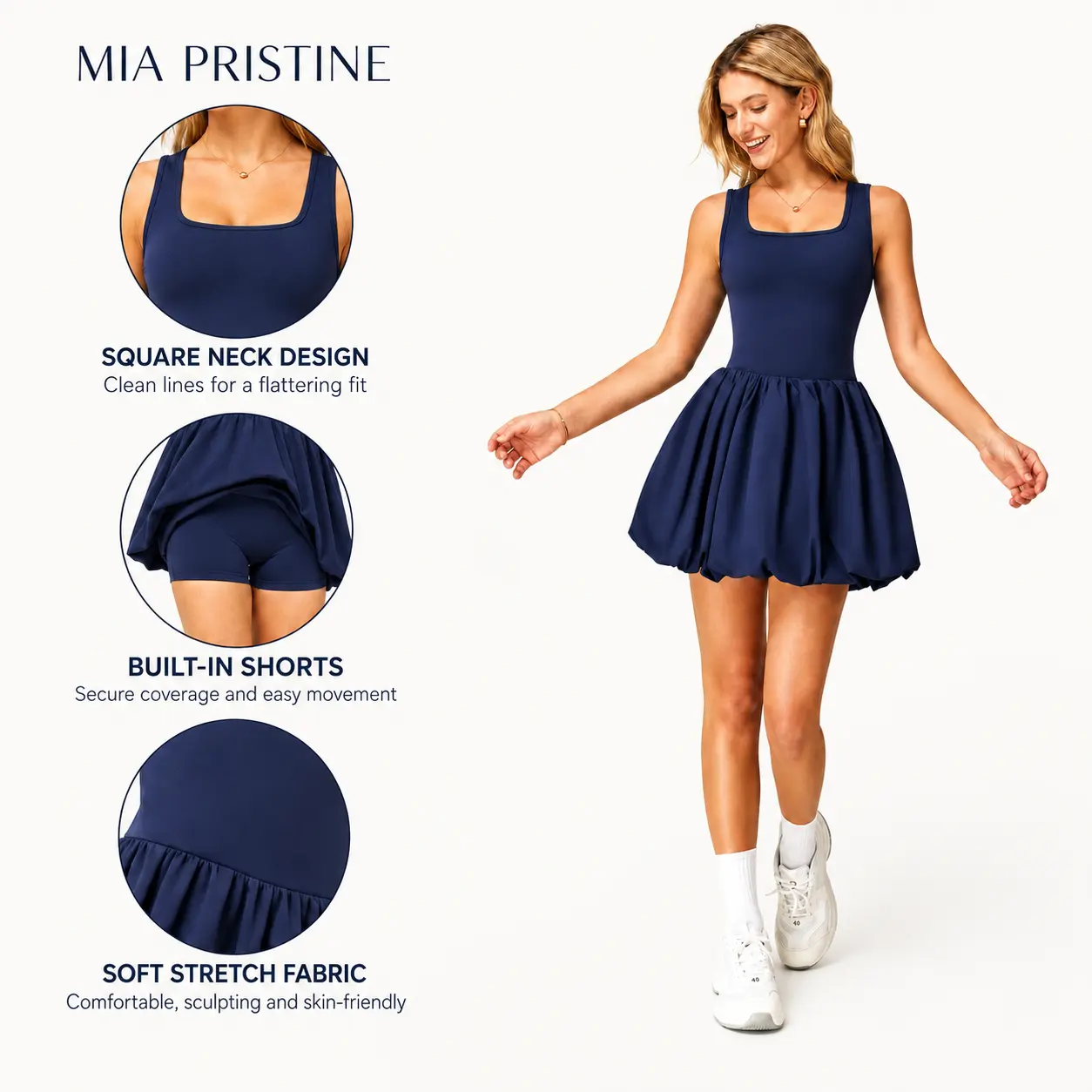 MIA PRISTINE Women's Female Athletic Jumpsuit - Faux 2-Piece Design, Built-in Shorts, Removable Pads, All-Season Daily Activewear - Ideal for Yoga, Tennis, Sport Jumpsuit, Training Jumpsuit