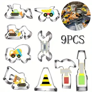 9 Piece Construction Cookie Cutter Set,Including Excavator,Digger,Bulldozer,Dump Truck,Hammer,Wrench,Construction Tools,Cutters Molds for Beginner Construction Themed Party,Baking Tools Bakeware Utensils Nonstick Cake kitchen gadgets