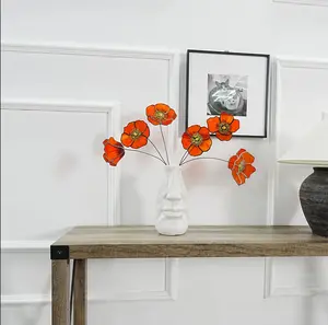 California Poppy set of 6 stained glass flowers-gift for her-Home decor-Christmas gift-Poppy flower decor-Faux Flower-Orange flower