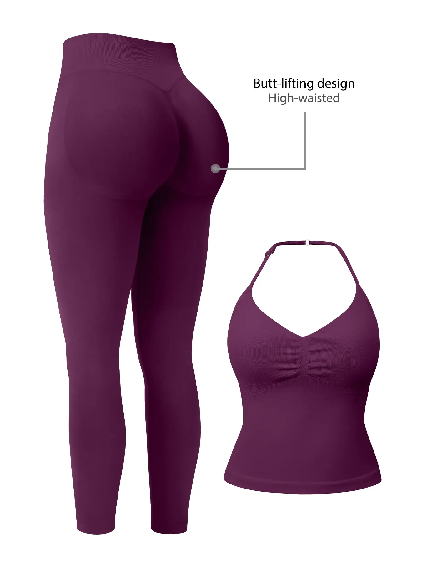 Women's 2-Piece Activewear Set, Open-Back Tank Top and Compression High-Waisted Full-Length Leggings, Lightweight Breathable Sportswear for Yoga, Gym, Cycling & Running