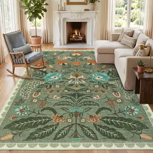 Vintage Floral Rug Soft and Comfortable Washable Foldable Decorative Stain-resistant Non-slip Low-pile Non-shedding for Living Rooms Bedrooms Dining Rooms Offices Game Rooms Laundry Rooms and Offices