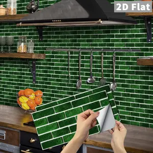 Peel and Stick Dark Green Subway Tile Stickers, Waterproof Oil-Proof Backsplash for Kitchen Bathroom, 6/12/24/48 PCS