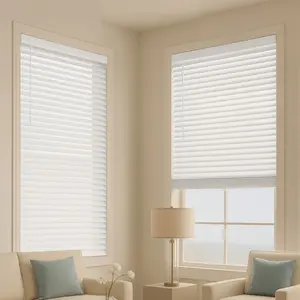 fathersdaygift VEVOR Faux Wood Blinds, 2 Slat, 34.5 Wx 60 H, Cordless Window Blinds and Shades with Decorative Board, Easy to Clean and Simple Light Adjustment, for Room Darkening, Home Interior Windows, White