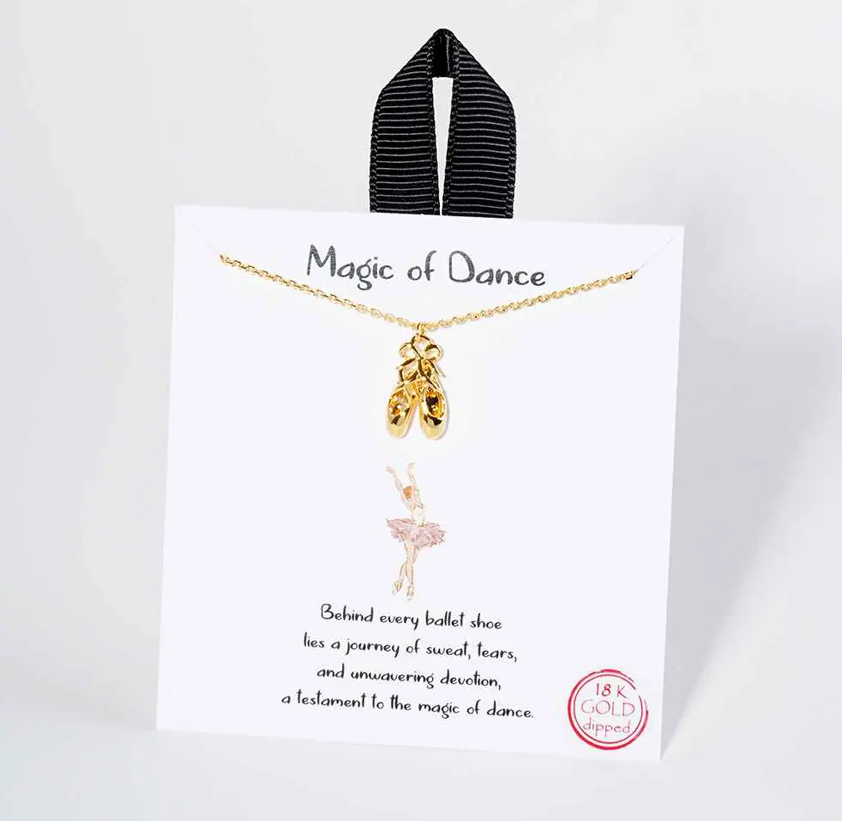 Ballerina Slippers Necklace "Magic of Dance" 18K Gold Dipped 16" Adjustable Length Daily Wear Motivational Jewelry
