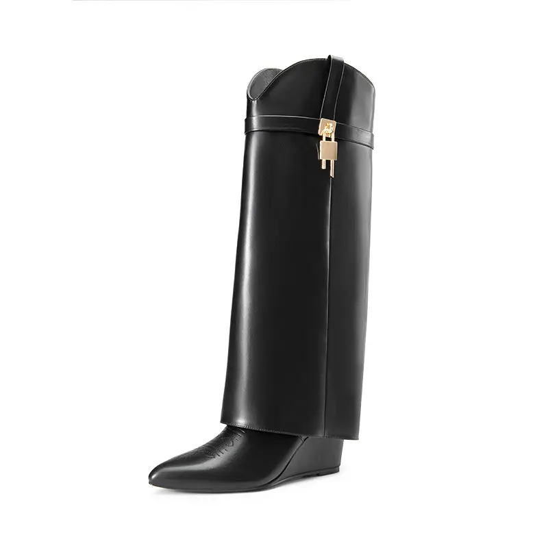 DREAM PAIRS Women’s Fold-Over Knee-High Wedge Boots - Stylish Statement Shoes, Fashionable Design, Comfortable Footwear