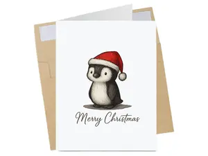 Adorable Penguin Christmas Card Cheerful Holiday Greeting Funny Winter Animal