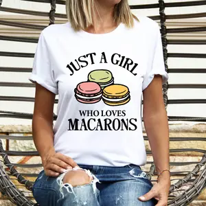 Just A Girl Who Loves Macarons T-Shirt, Cute Macaron Cookies Baker Shirt, French Macaron Tee, Macaron Gift Tee, Bakery Short Sleeve, Macaron Lover Shirt.