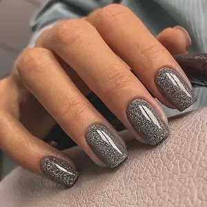 Sparkling Charcoal Gray Press-On Nails – 30Pcs Short Square Fake Tips with Full Glitter Finish | Sleek, Stylish & Office-Ready Look | Easy to Apply, Long-Lasting, Comfortable Fit | Perfect for Workdays, Dinners, Minimalist Glam & Daily Nail Art | CurvLife