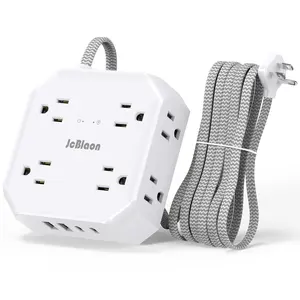 5/10/15ft Surge Protector Multifunctional Power Strip - 8 Widely Outlets with 4 USB Ports, 3 Side Outlet Extender, Flat Plug, Wall Mount, Desk USB Charging Station for Home Office, College Dorm Room Essentials