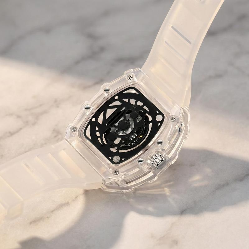 Men's Luxury Transparent Waterproof Barrel-Shaped Tonneau Skeleton Quartz Watch with Calendar Display & Luminous Markers Water Resistant Wristwatch for Daily Party & Outdoor Use Great Birthday Gift Idea with Tin Box Included Men's Luxury Transparent Waterproof Barrel-Shaped Tonneau Skeleton Quartz Watch with Calendar Display & Luminous Markers Water Resistant Wristwatch for Daily Party & Outdoor Use Great Birthday Gift Idea with Tin Box Included