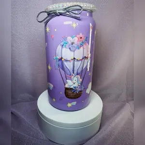 *Ready-2-Ship* 16oz Stainless Steel Cup w/ Lid & straw- “Cutesy Unicorn”