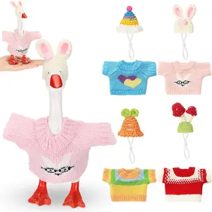 4 Set 7 Inch Mini Desk Goose Knitted Outfits Cute Magnetic Goose Key Holder Multiple Colors Clothes for Home Office Magnetic Duck Statue Table Desk Key Holder Decor Gifts(Cute)