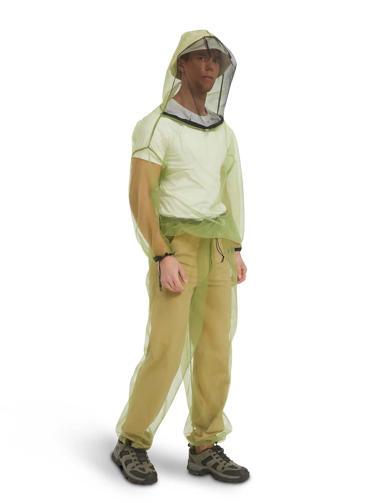 HENNCHEE Unisex Mesh Net Mosquito Protector Outfits, Long Sleeve Hooded Jacket with Drawstring Pant for Outdoor Workwear