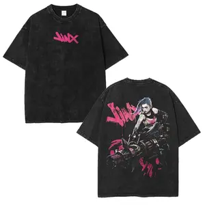 valentine shirts Retro Vintage Jinx Arcane: League of Legends Washed T-shirt Game Cotton, FPS, Game Lover Unisex Shirt Gift for Him Her Y2K Hoodie Sweatshirt Casual Menswear Top Graphic Print Straight