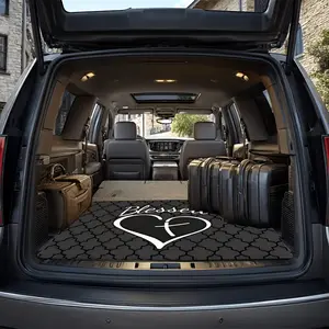 [2D Flat Printing]1pcs Car Decorative Print Trunk Mat Universal for Multiple Car Models "Blessed" Heart Cross Design Fashion Protective Liner for Car Trunk Perfect for Car Lovers Durable and Easy Clean, 2D Flat