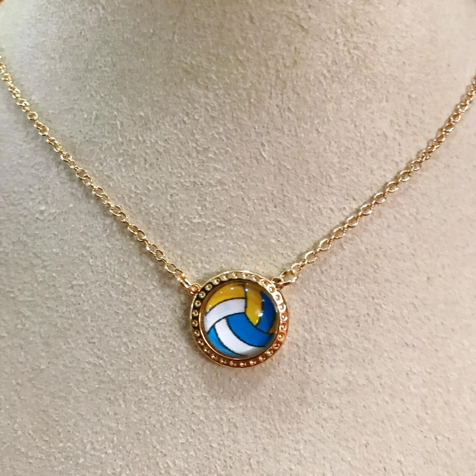 Blue Volleyball Short Pendant Necklace,Fashion Jewelry,Unique Gifts