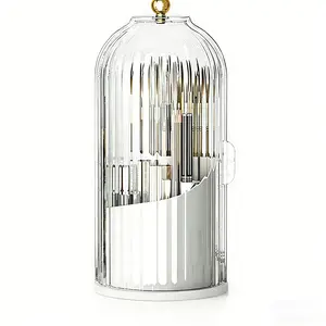 TikTok Viral Bathroom Storage box Dustproof Toothbrush Holders with Cover, Rotating Electric Toothbrush and Toothpaste Holder for Bathroom Countertop, 3 Slots Transparent Make up Brushes Organizer for Vanity Toothbrush  Brushes  Storage Bucket