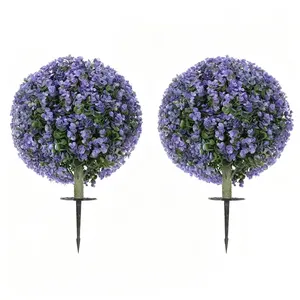【US-based sellers】2 Pack 1.3ft Artificial Ball Eucalyptus Topiary with Ground Stake, UV Resistant Faux Greenery for Indoor Outdoor