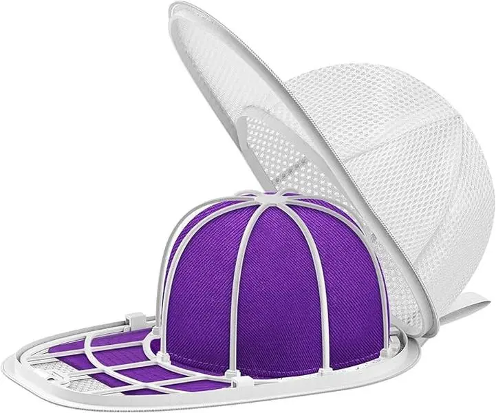 Mesh-Covered Baseball Cap Washer for Washing Machines or Dishwashers, Flat-Top and Curved Cap Cleaning Rack Laundry Mesh Bag Plastic Cleaner