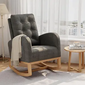 Modern Nursery Rocking Chair, Teddy Upholstered Glider Rocker  Reading Chairs with Side Pocket & Wooden Legs, Comfy Rocker Armchair for Living Room