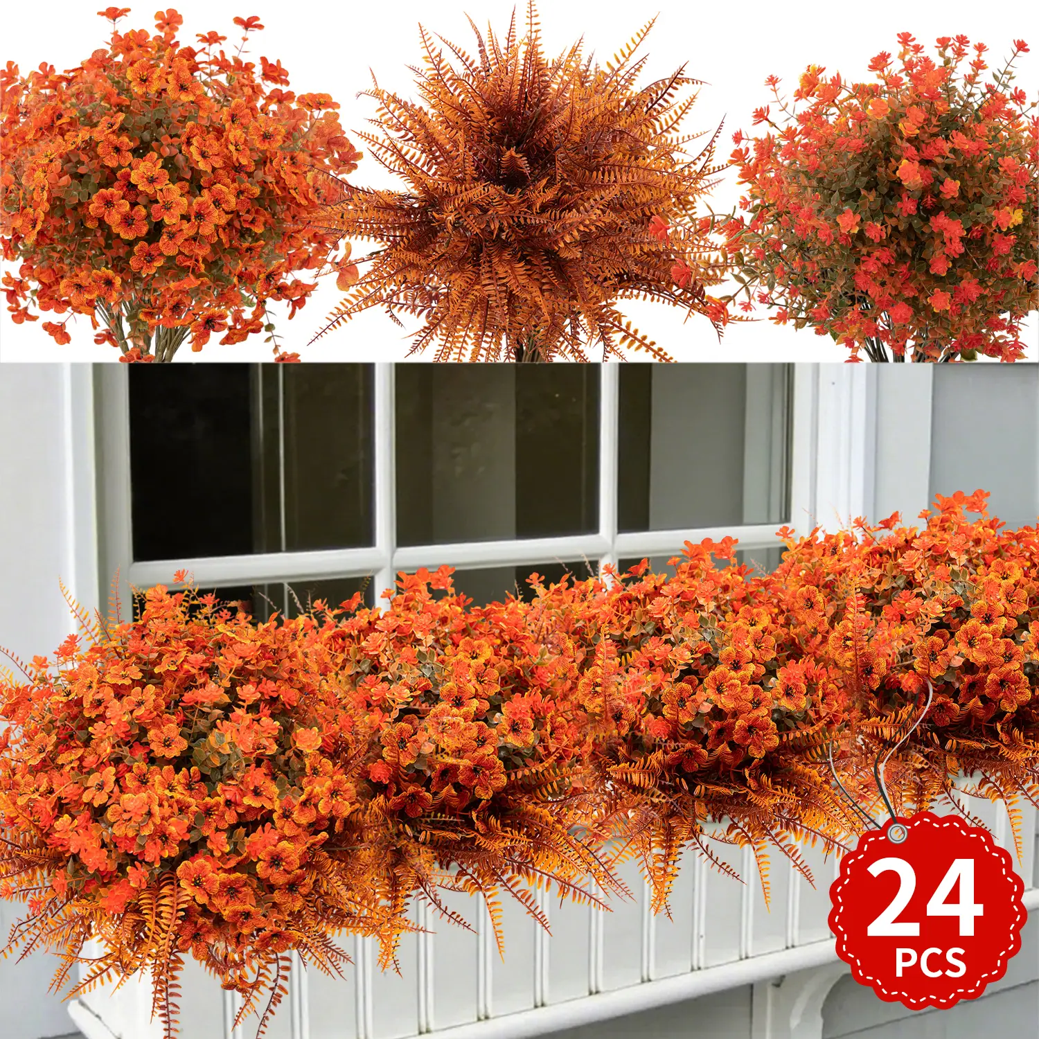 Realistic Fall Artificial Flowers 24pcs UV Resistant Durable Plastic Floral Arrangements for Indoor Outdoor Halloween Decor Rustic Charm Freestanding
