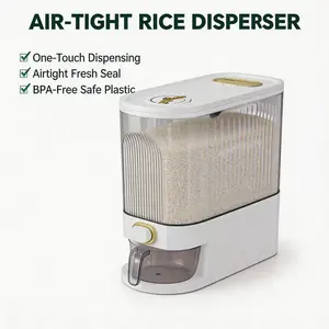 Large Capacity Airtight Rice Dispenser with One-Touch Dispensing & Measuring Cup BPA-Free Food-Grade PP Plastic See-Through Window for Kitchen Pantry