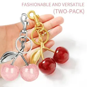 2-Pack Cherry Bag Charm Keychain for Women – Cute Double-Sided Cherry Purse Charm, Aesthetic Bag Accessories for Handbags, Backpacks & Totes