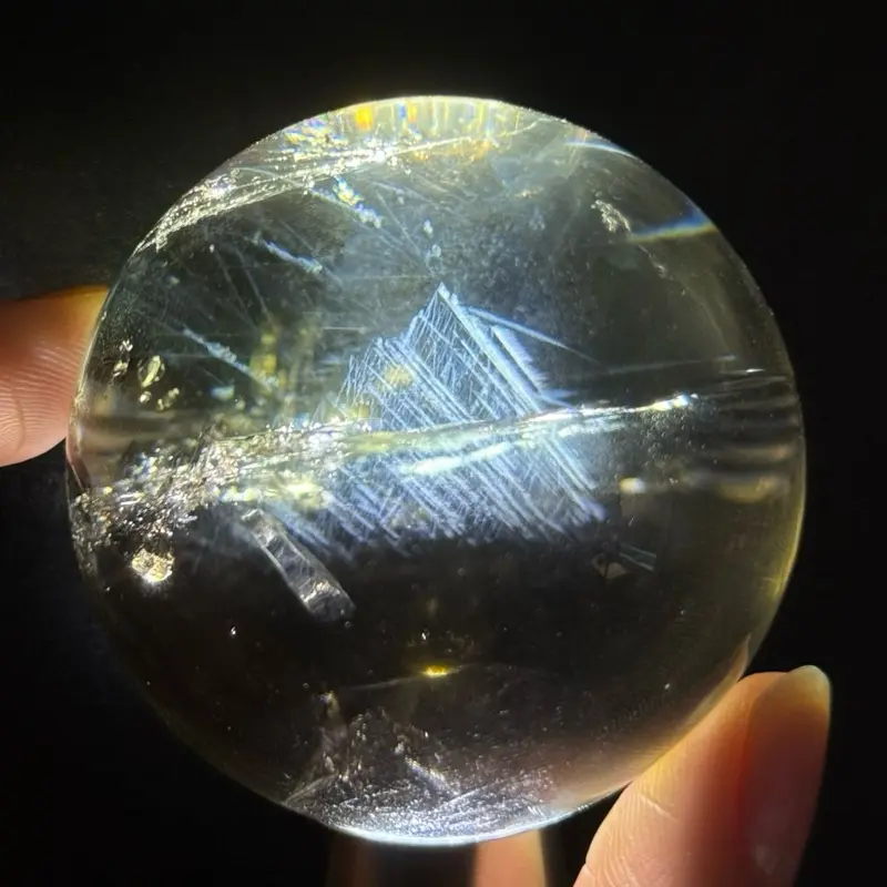 Rare Full Blue Needle Citrine Sphere with Rainbow, High Clarity Crystal Ball, Natural Inclusion Quartz, Abundance Stone (51.7mm)
