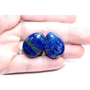 Polished Lapis Lazuli Crystal Double Flare Teardrop Plugs with Gold Pyrite, Blue Natural Stone Body Gauges Pair