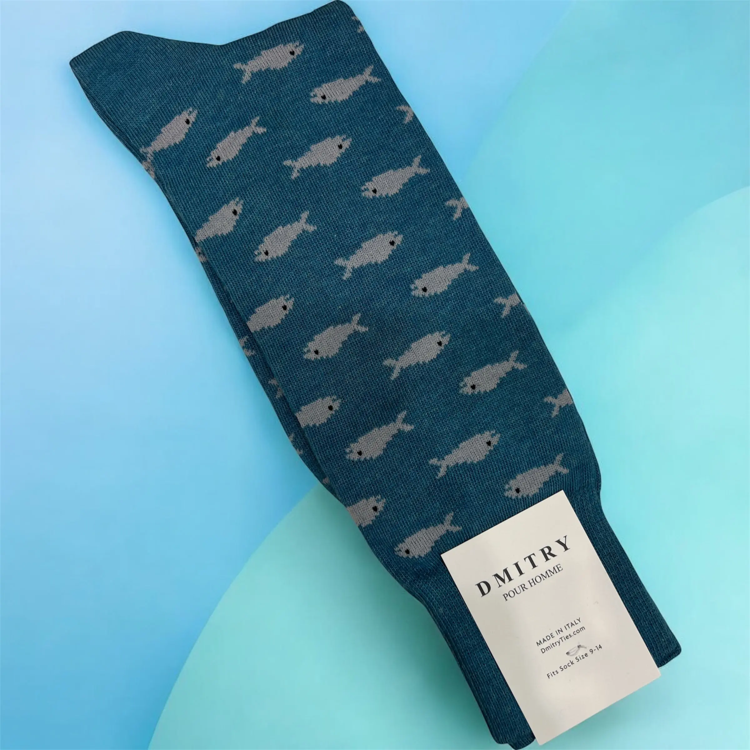 DMITRY Teal Patterned Made in Italy Mercerized Cotton Socks