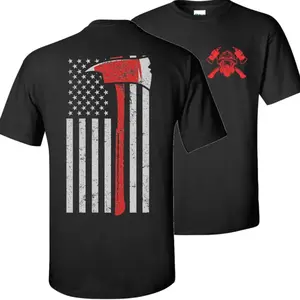 Firefighter Axe American Flag T-Shirt, Distressed Thin Red Line Graphic Tee, Soft Cotton Fireman Apparel, Vintage Fire Axe Patriot Shirt, Hero Fire Department Gift