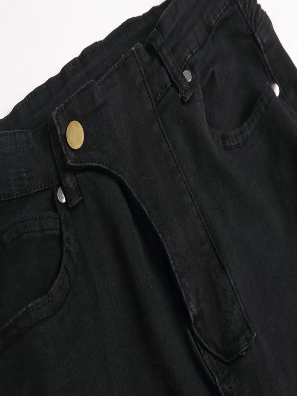 Men's Slim Fit Biker Jeans Ripped & Distressed Moto Denim Pants 100% Cotton Solid Black Color for Stylish Riders