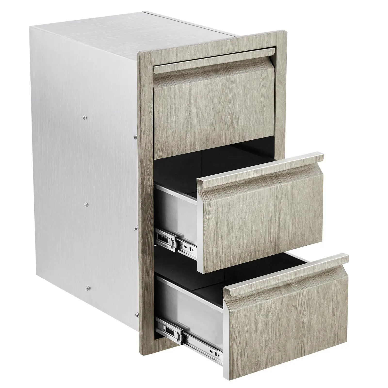 Stainless Steel Outdoor Kitchen Triple Drawers - Heavy Duty with Handles, Weather-Resistant Flush Mount for BBQ Island, Patio Grill, 14.7" W x 18.5" D x 24.5" H