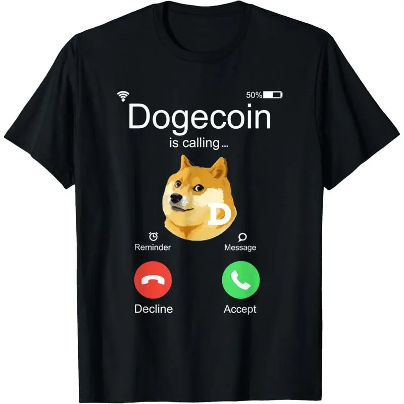Men's 100% Cotton Fitted Short-Sleeve Round Neck Tshirt, Funny Crypto Doge Coin Dog Meme Gift Top, Shortsleeve, Menswear, Athletic, None, Funny Crypto Art, Casual, T-Shirt, Printed, Clothes, All Seasons, Basic, Crew Neck