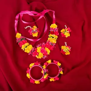 Exquisite Handmade Flower Jewelry Set | Indian-Inspired Necklace, Earrings & More | Perfect for Haldi, Mehndi, Weddings, Bridals