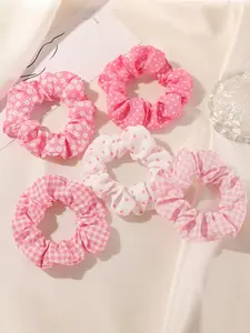 5pcs Soft Fabric Hair Ties for Women, Elegant Round Bun Hair Bands, Scrunchies, Hair Accessory, Random Print Headbands, All Seasons Fashion Accessories