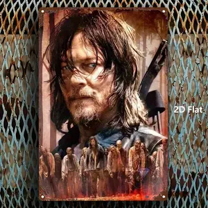 2D Flat, 1pc The Walking Dead Daryl Dixon Metal Wall Sign - 8x12 Inch (20x30cm) Iron TV Show Decor for Home, Bar, Garage - Collectible Daryl Dixon Figure for Fans & for Cave Decoration, 2D Flat