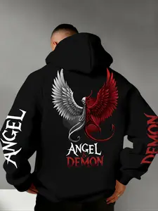 Trendy Graphic Hoodie, Street Style Fitted Design, Dual Print Text Details, Loose Fit Versatile Wear, Casual All-Season