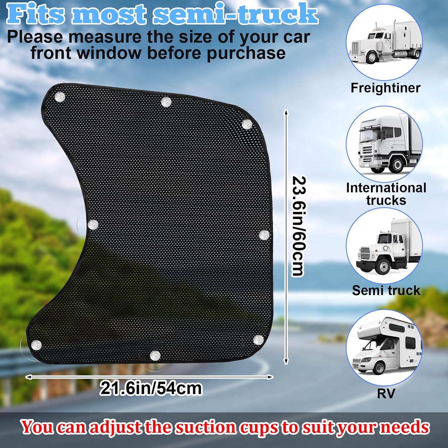 2Pcs Semi Trucks Window Shades, Side Window Sunshade for Truck with Suction Cups, 20"x23" for Volvo VNL, International Trucks, Freightliner Semi-Trailer Sunshade Accessories