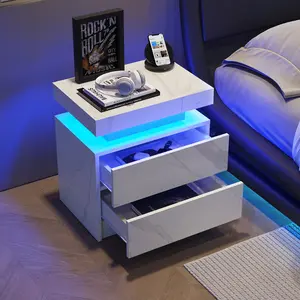 OmniLink's Nightstand LED Bedside Table Cabinet Lights Modern End Side with 2 Drawers for Bedroom coffee table