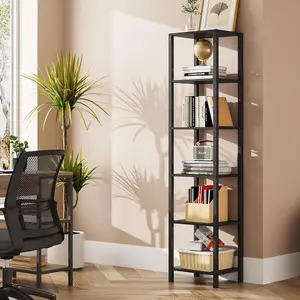 6-Tier Tall Narrow Book Shelf for Small Space, DIY Stackable, for Living Room, Office, Study, Entryway, Industrial, Black