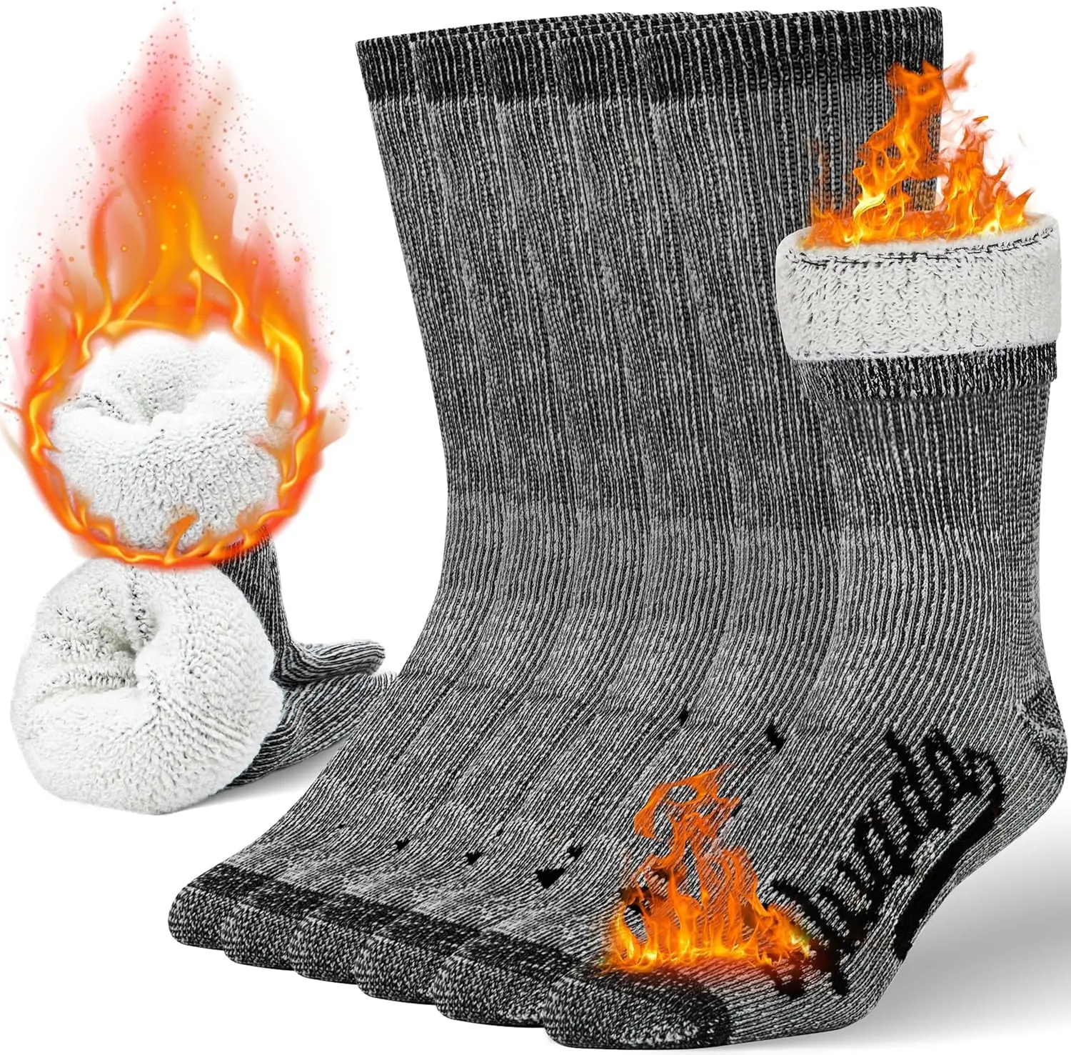 Mens Merino Wool Crew Socks Thermal and Warm Socks for Winter Work Hiking Running 3 Pairs