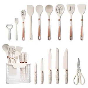 16 Piece Kitchen Knife Set, Silicone Kitchen Utensils Set, Clear Storage Rack, Can Cut Meat and Vegetables, Can Cook Noodles, Can Make Soup, Can Stir-Fry, Gift Set