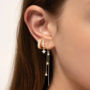 14K Gold Plated Chain Earrings for Women 3 Pairs Dangle Dainty Stack Hoop Earrings Set Trendy Cubic Zirconia Stud Earrings for Women Jewelry