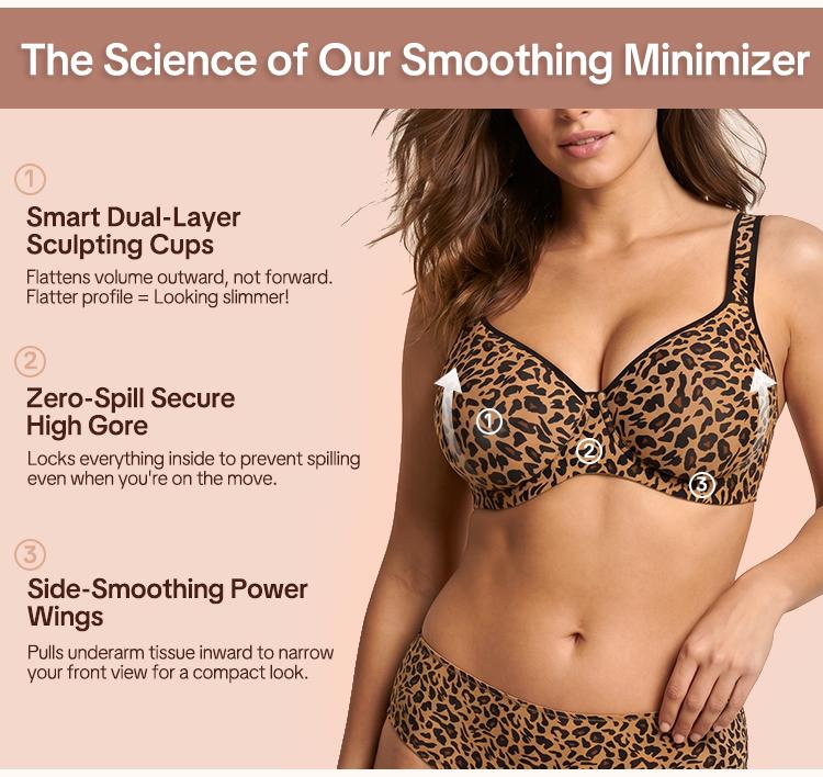 HSIA Joan Comfortzone Cooling Unlined Plus Size Full Coverage Underwire Support Minimizer Bra 1 to 1.5 Cup Sizes Down U Shaped Smoothing Back Wider Cushioned Straps Naked Feel Soft Smoothing T Shirt Bra for Big Bust Women