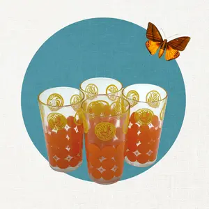 Vintage MCM Orange Polka Dot Medallion Drinking Glasses, Set of 4