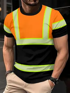 Reflective Stripe Short Sleeve T-Shirt, Unisex Safety Warning Workwear, High Visibility Casual Fitted Top